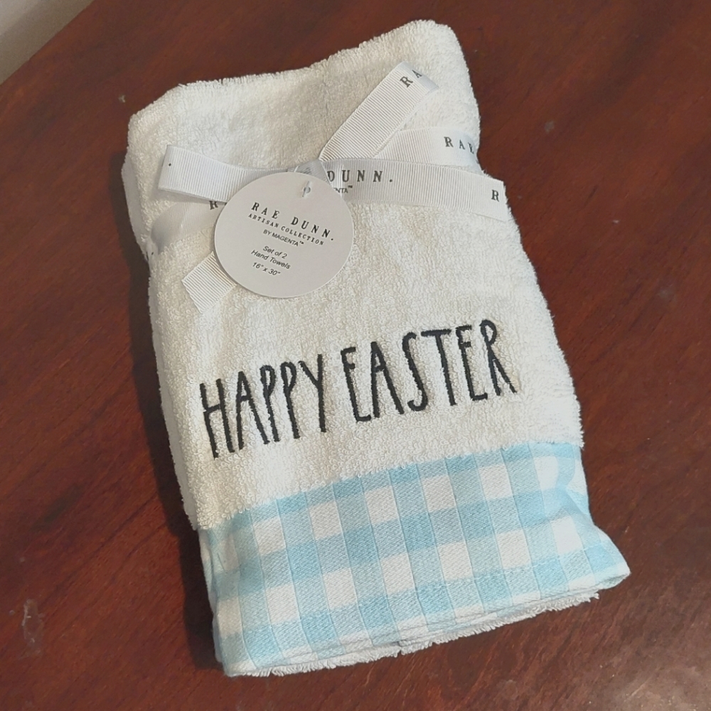 NWT RAE DUNN Happy Easter, Set of 2 Hand Towels